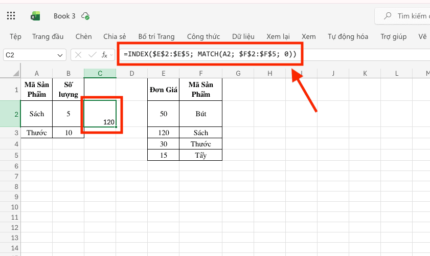 Cách tính đơn giá trong Excel bằng tổ hợp hàm INDEX và MATCH
