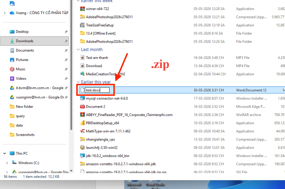 Đổi đuôi tệp thành .zip - Cách lấy ảnh trong Word hàng loạt thần tốc