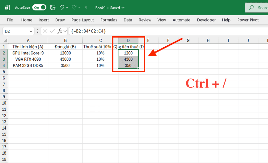 Sử dụng phím tắt Ctrl + / (Dấu gạch chéo)