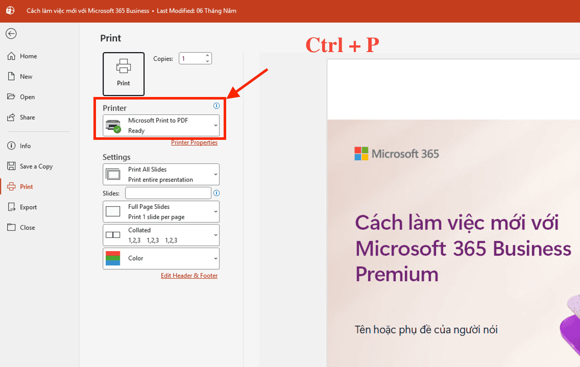 Sử dụng tính năng Print to PDF (In ảo)