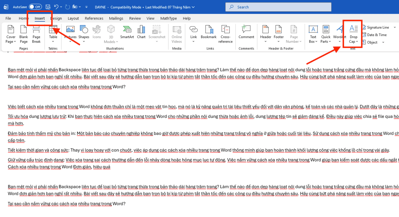 Tạo Drop Cap trong Word