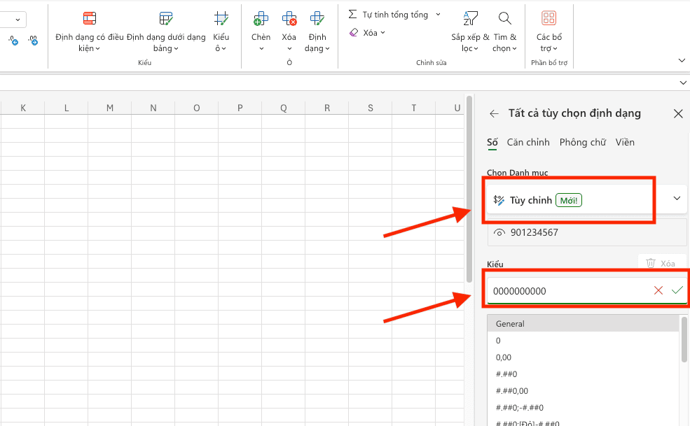 Sử dụng tính năng Custom Format để ép kiểu hiển thị
