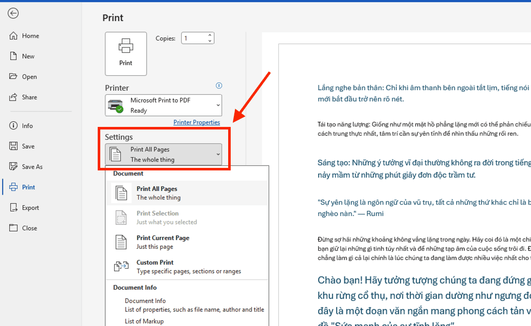 Cách in Current page chuẩn xác trong Microsoft Word