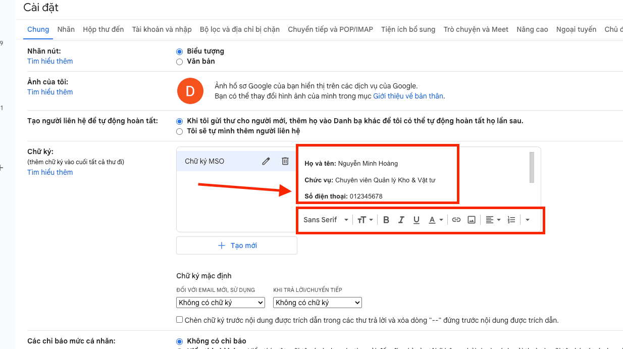 Cách tạo chữ ký trên Gmail trên máy tính