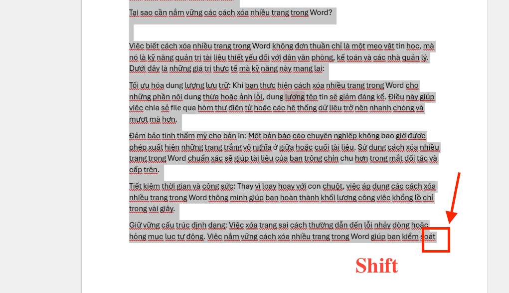 Cách xóa hàng chục trang Word thần tốc bằng phím Shift