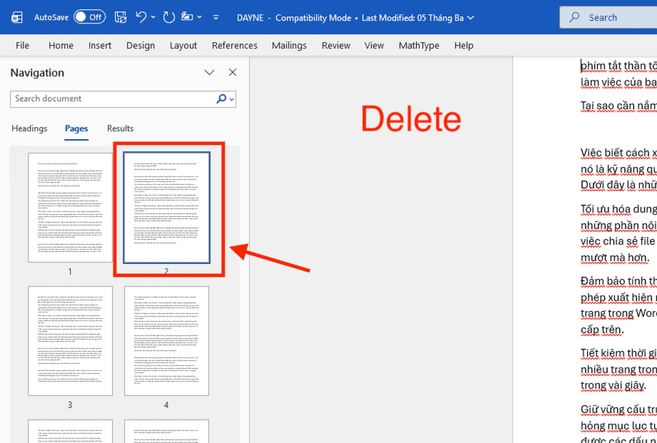 Cách xóa trang Word trực quan bằng giao diện Navigation Pane