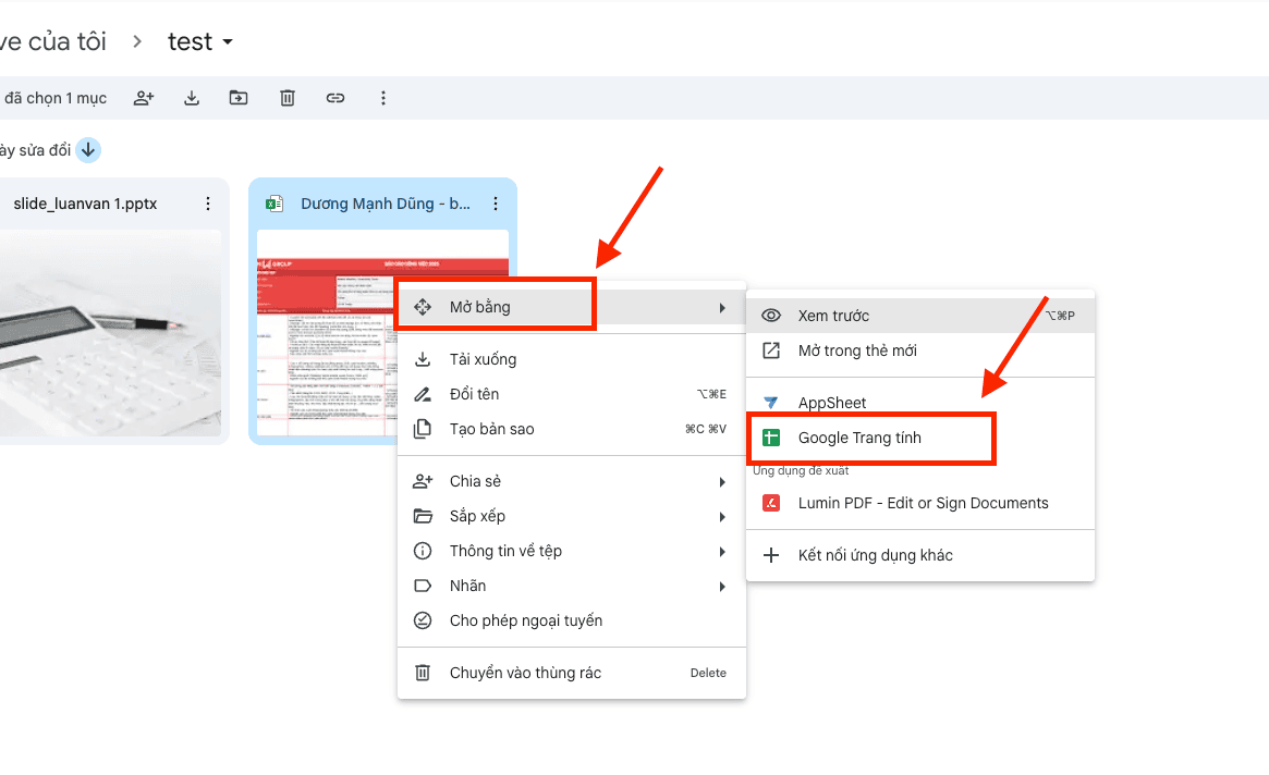 Tải tệp qua Google Drive và mở bằng Google Sheets