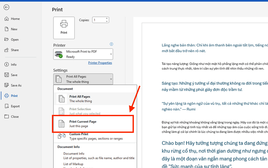 Cách in Current page chuẩn xác trong Microsoft Word