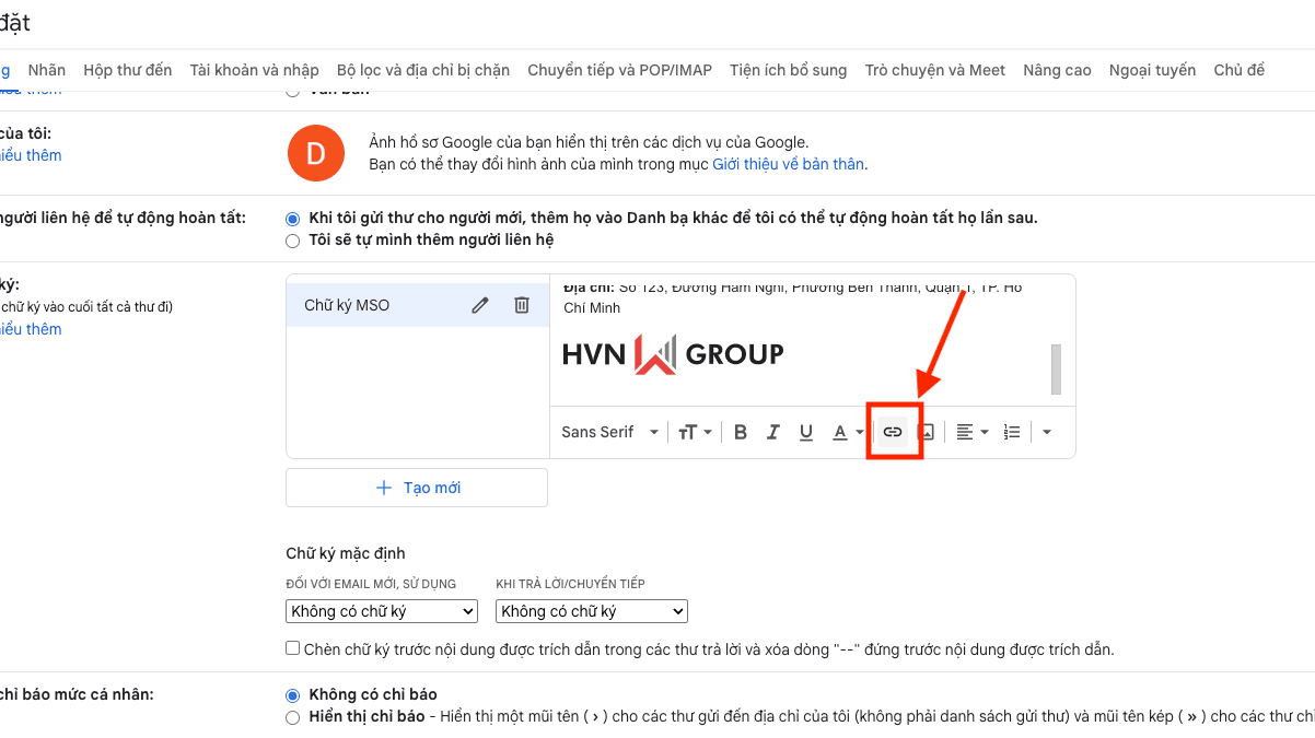 Cách tạo chữ ký trên Gmail trên máy tính