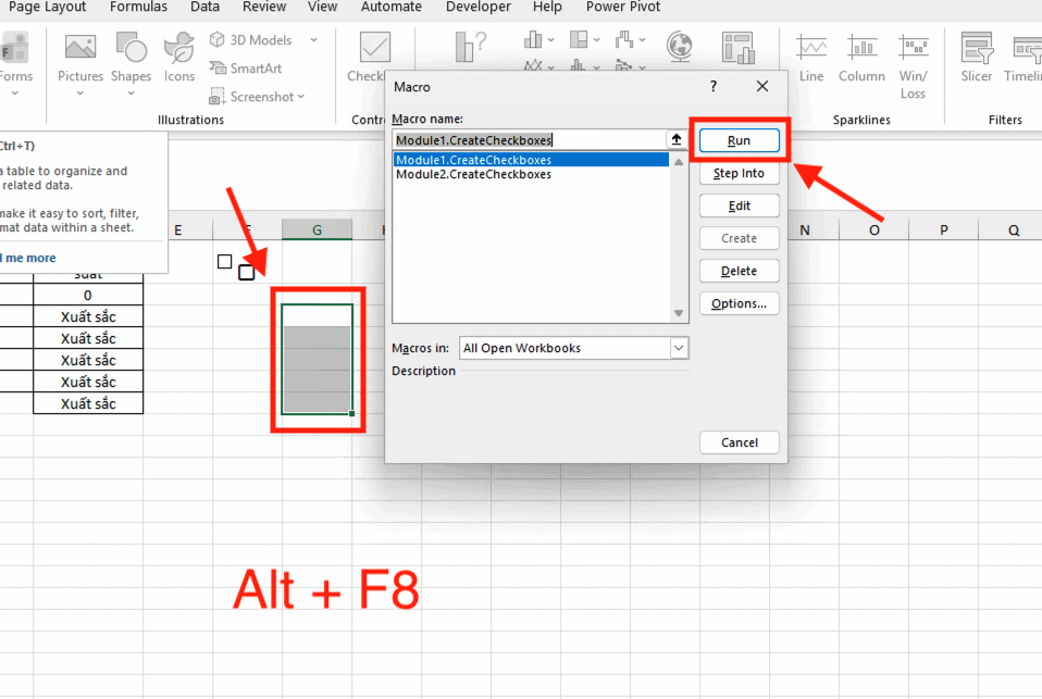 Tạo Checkbox trong Excel hàng loạt bằng mã VBA thần tốc