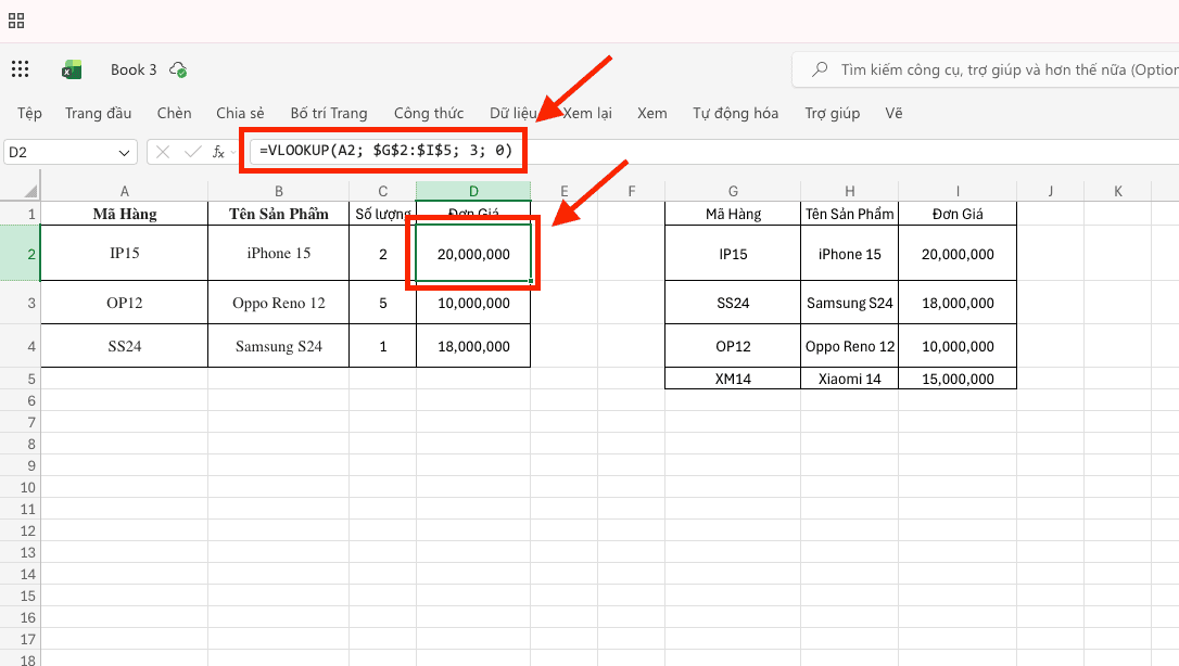 Cách tính đơn giá trong phần mềm Excel bằng hàm VLOOKUP