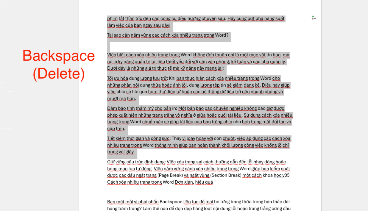 Cách xóa nhanh 2-3 trang Word liền nhau (Thủ công)