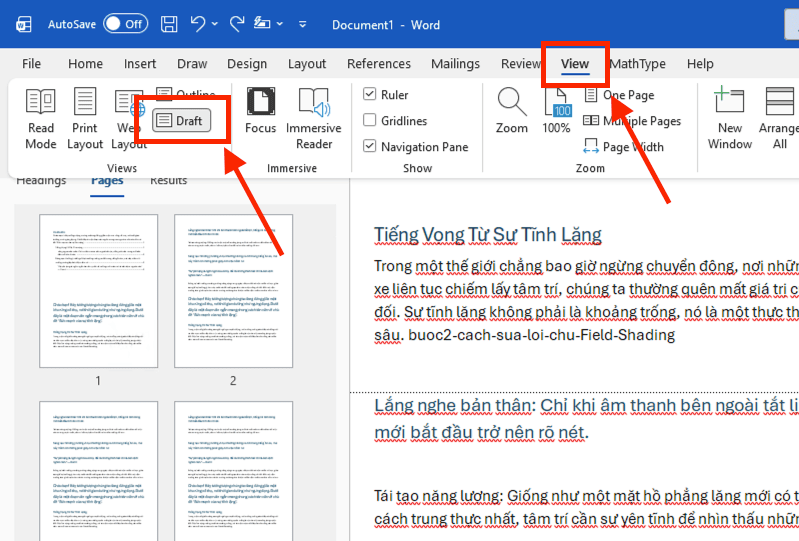 Số trang trên thanh trạng thái không khớp với thực tế