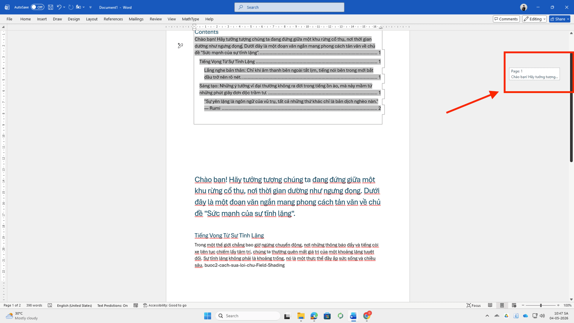Sử dụng thanh cuộn dọc (Scroll Bar) và cửa sổ xem trước