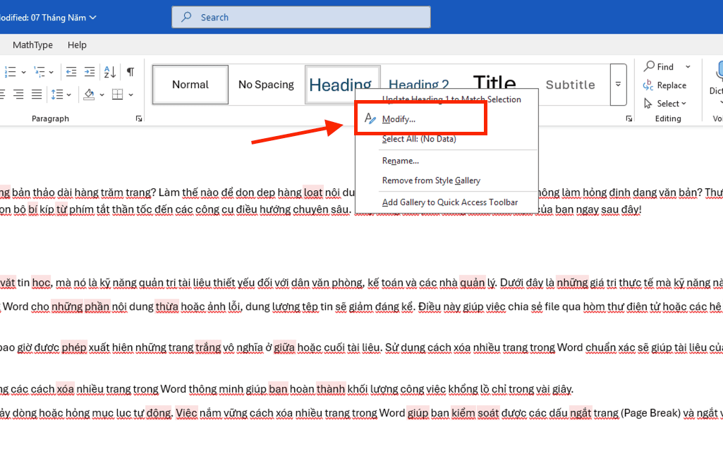 Kỹ thuật chỉnh sửa (Modify) Styles trong Word chuyên sâu