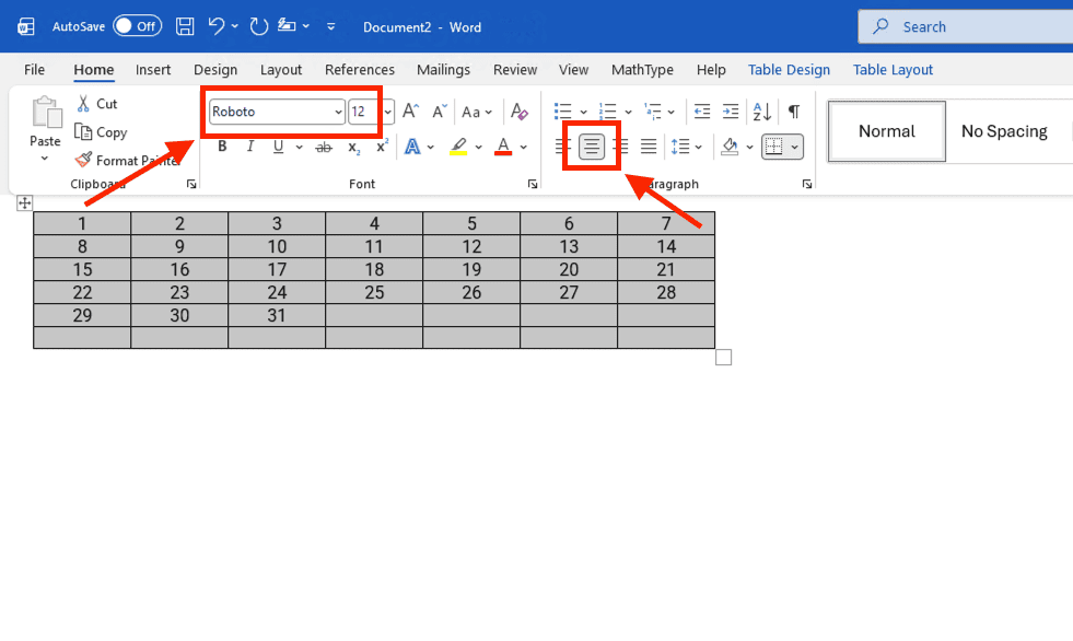 Cách làm lịch để bàn bằng Word thủ công với công cụ Table