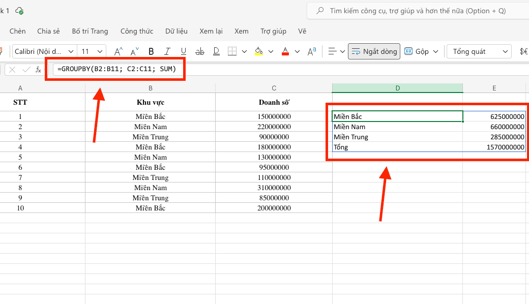 Sử dụng hàm GROUPBY trong Excel để lập báo cáo