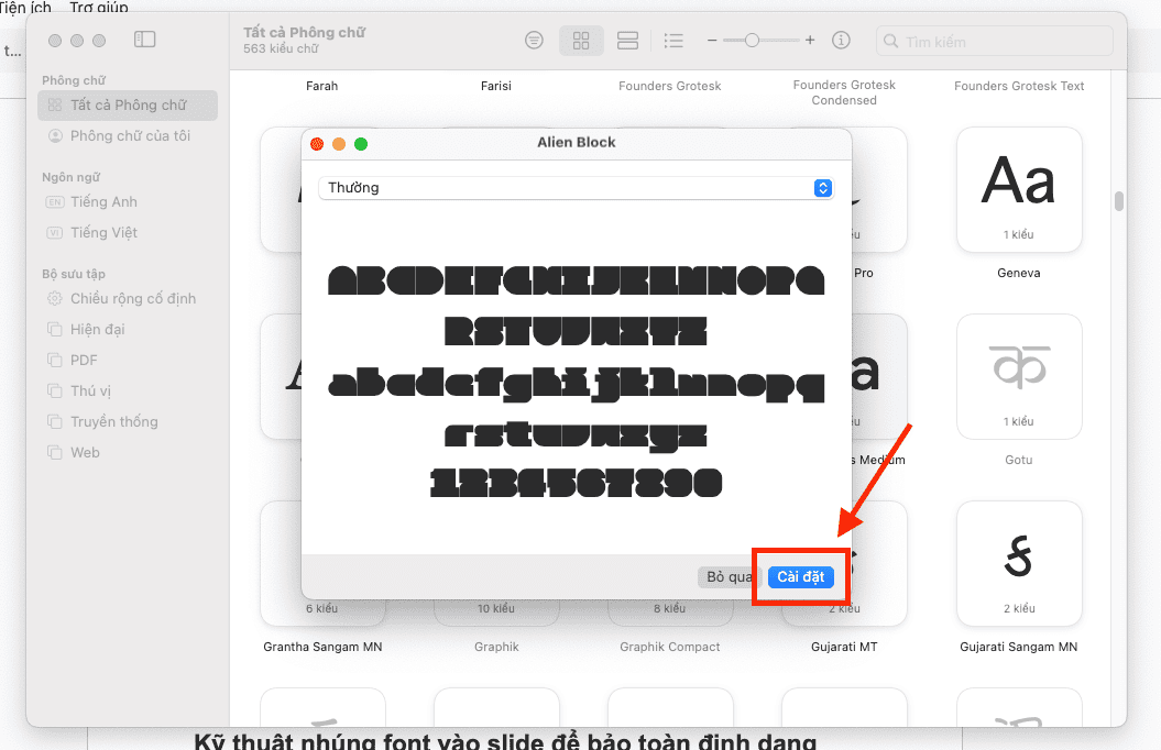 Cách cài đặt font chữ PowerPoint tiếng Việt đẹp Macbook
