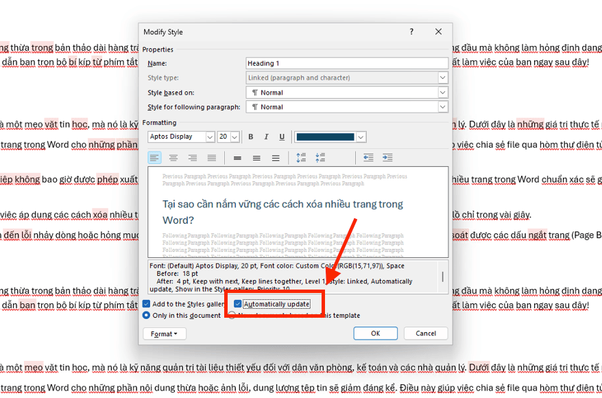 Kỹ thuật chỉnh sửa (Modify) Styles trong Word chuyên sâu
