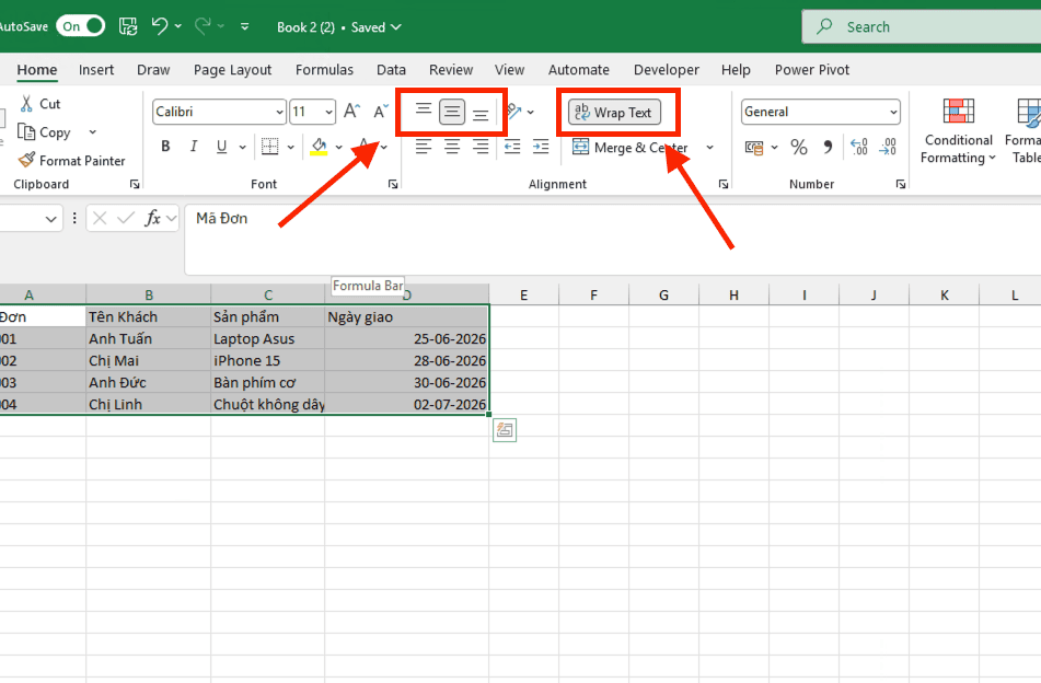Căn lề trong Excel cho nội dung bên trong ô (Alignment)