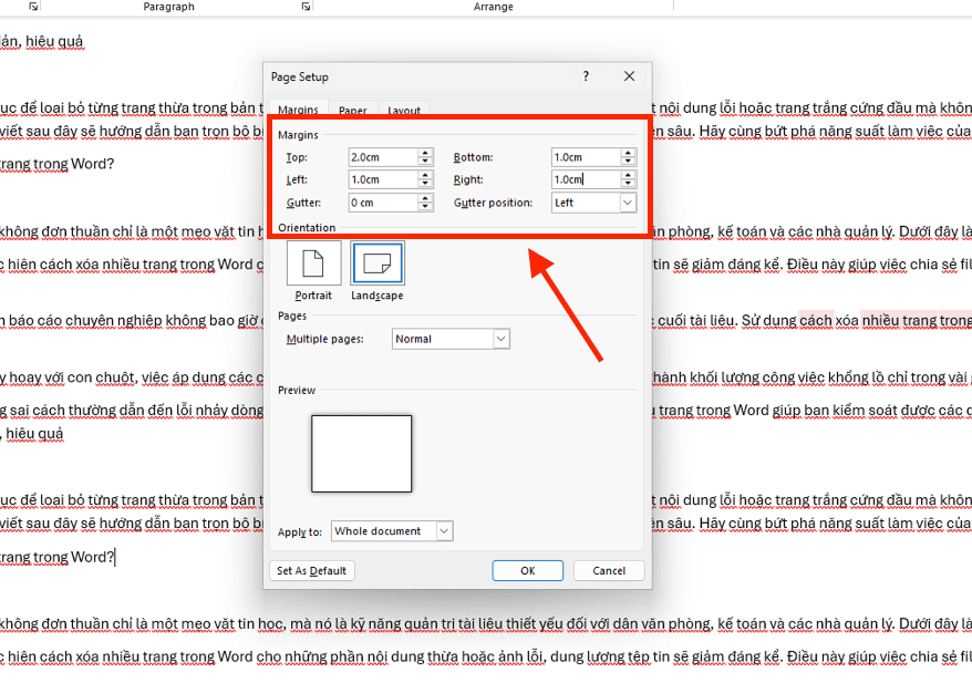 Cấu hình lề giấy (Margins) phục vụ đóng lò xo