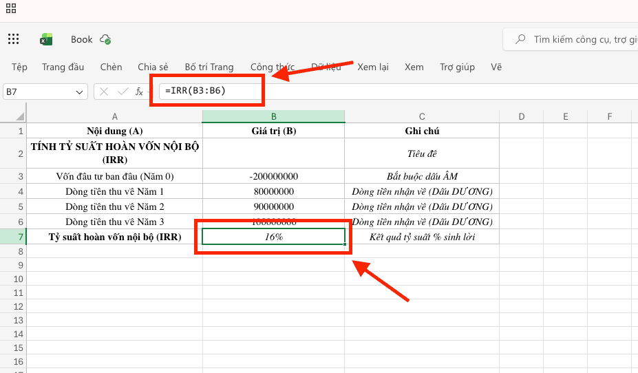 Hàm IRR – Tỷ suất hoàn vốn nội bộ (Internal Rate of Return)