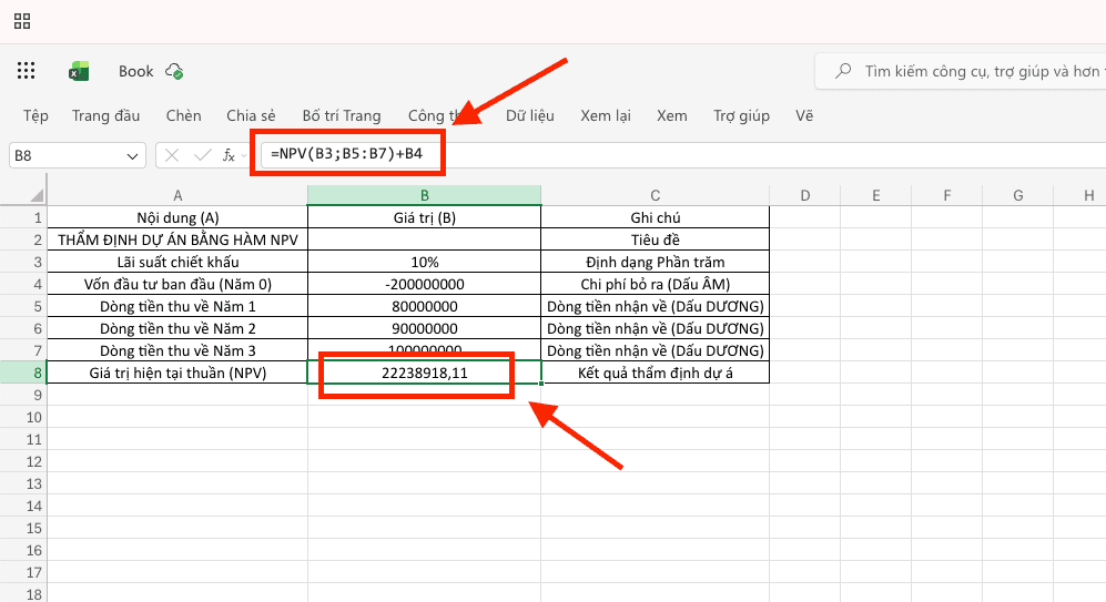 Hàm NPV – Tính giá trị hiện tại thuần (Net Present Value)
