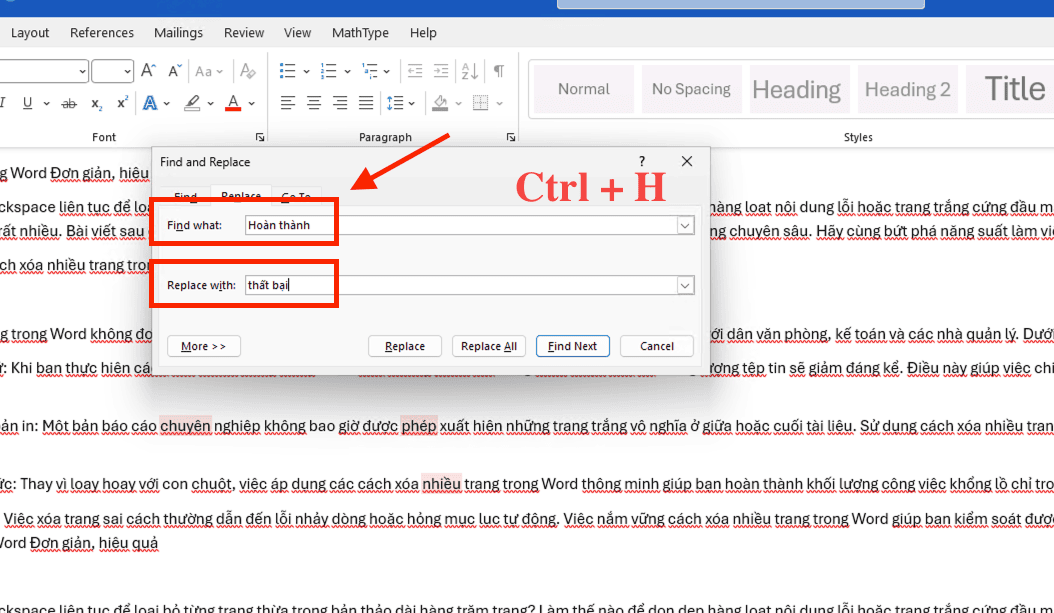 Thay thế từ trong Word cơ bản bằng phím tắt