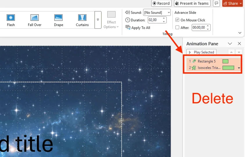 Sử dụng tổ hợp phím trong Animation Pane