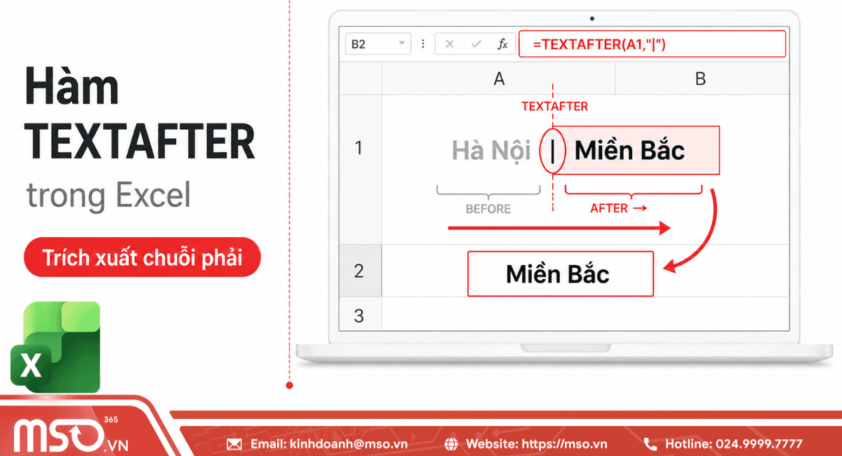 Cách dùng hàm TEXTAFTER trong Excel để tách chuỗi dữ liệu
