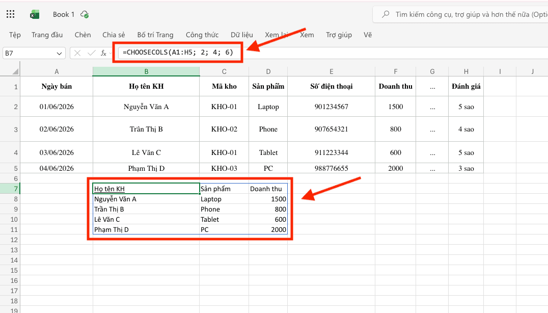 Kết hợp lấy dữ liệu từ bảng đã được cấu trúc (Excel Table)