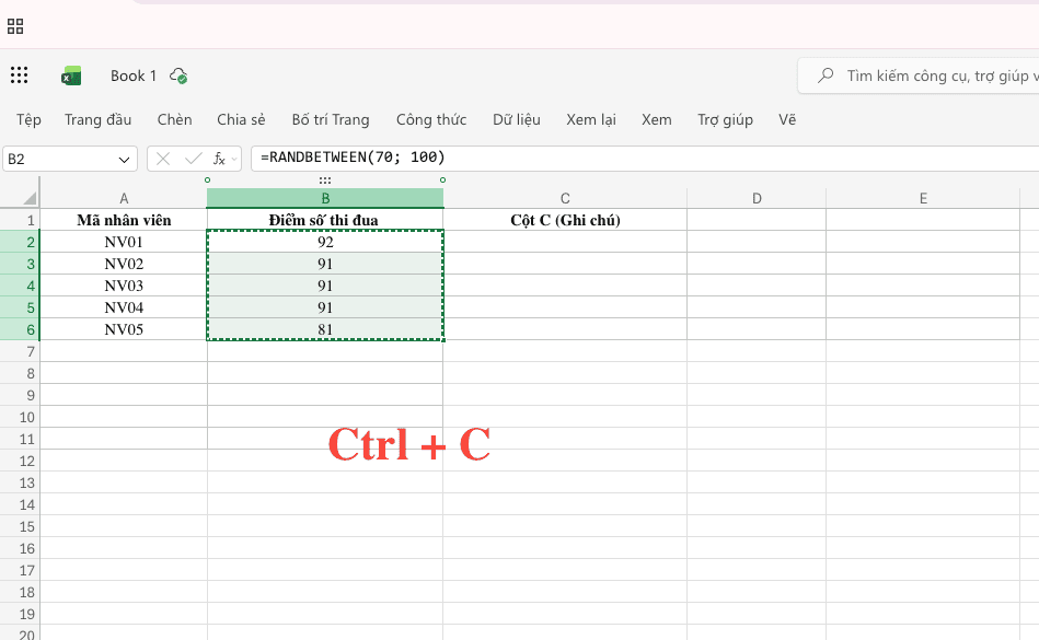 Cách cố định giá trị sau khi dùng hàm RANDBETWEEN trong Excel