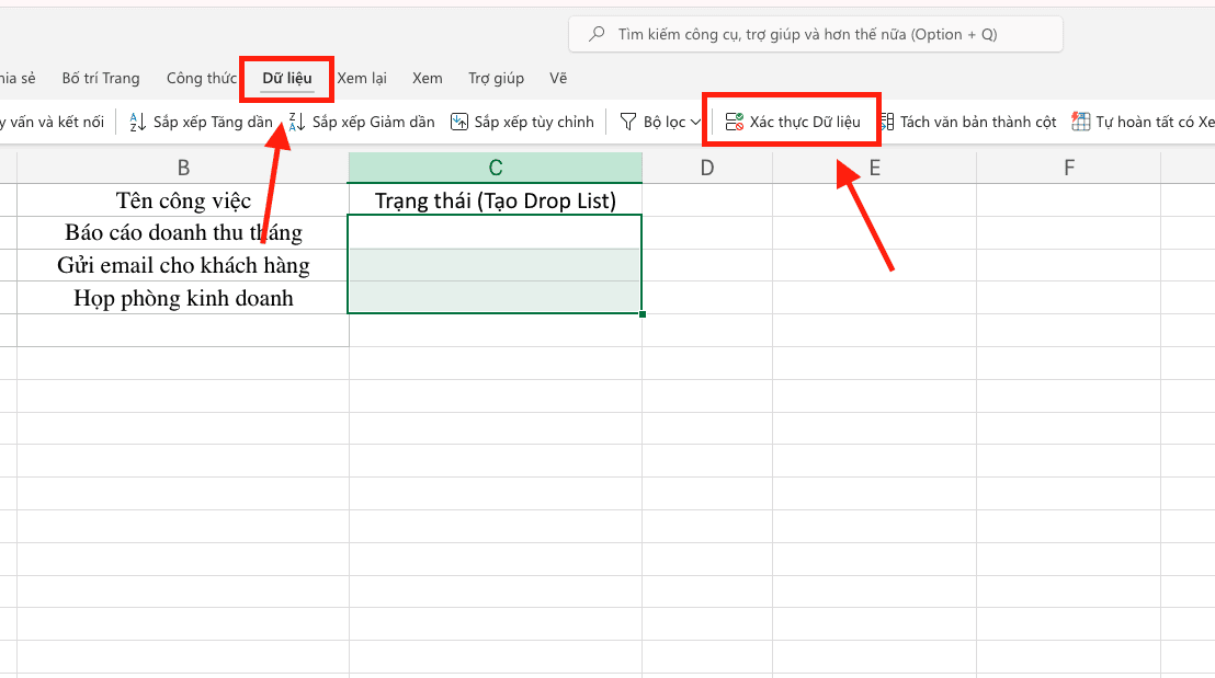 Cách tạo Drop List trong Excel bằng phương pháp nhập tay trực tiếp