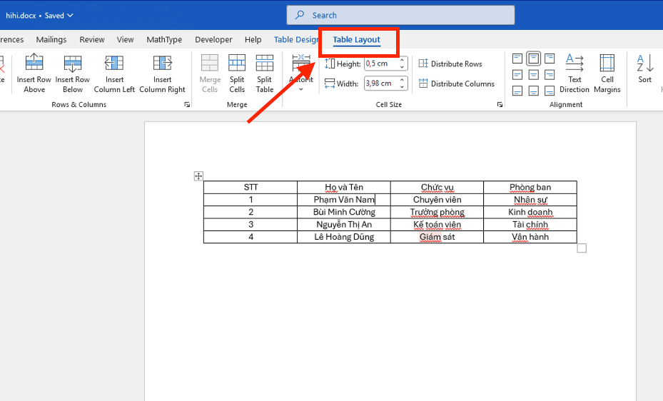 Cách sắp xếp tên theo abc trong Word cho dữ liệu dạng bảng (Table)