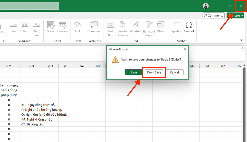 Cách khôi phục Sheet đã xóa trong Excel bằng cách đóng file không lưu