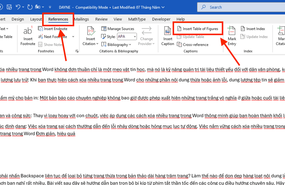 Xuất mục lục hình ảnh tự động ra văn bản
