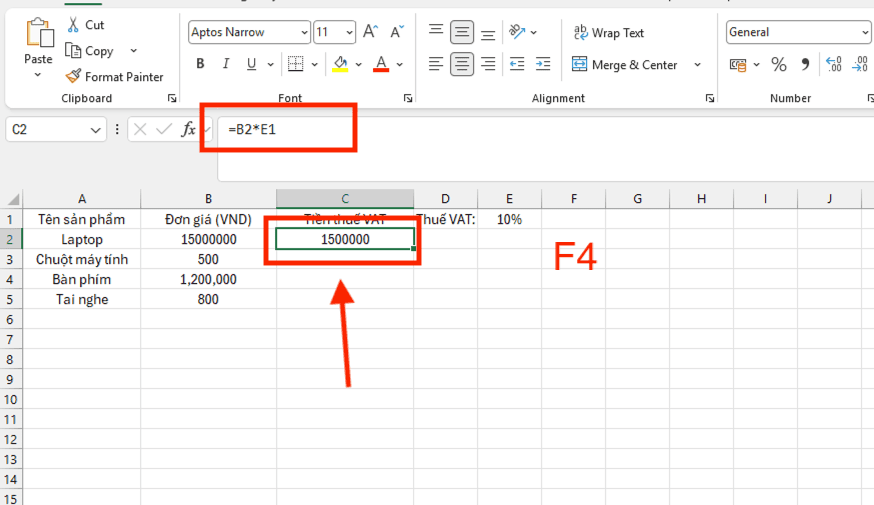 Cách sửa lỗi không cố định được vùng trong Excel bằng phím F4