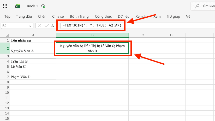 Cách sử dụng hàm TEXTJOIN trong Excel cơ bản