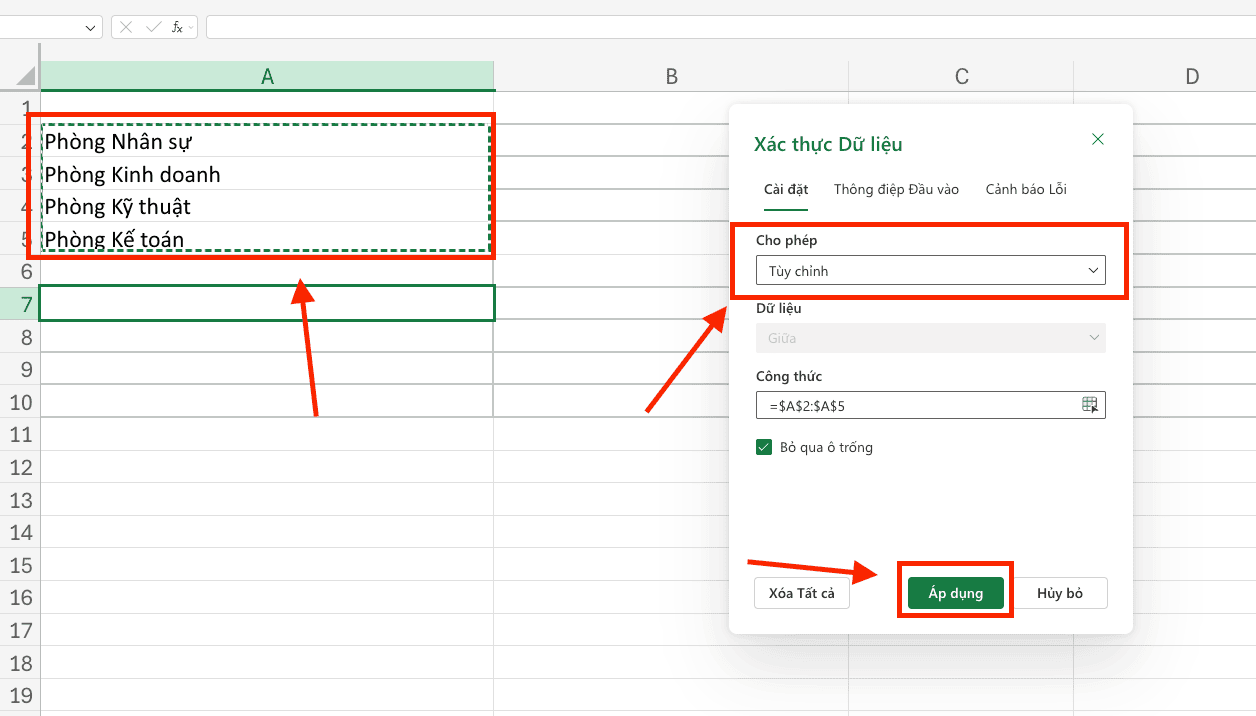 Cách tạo Drop List trong Excel từ một vùng dữ liệu có sẵn hiệu quả