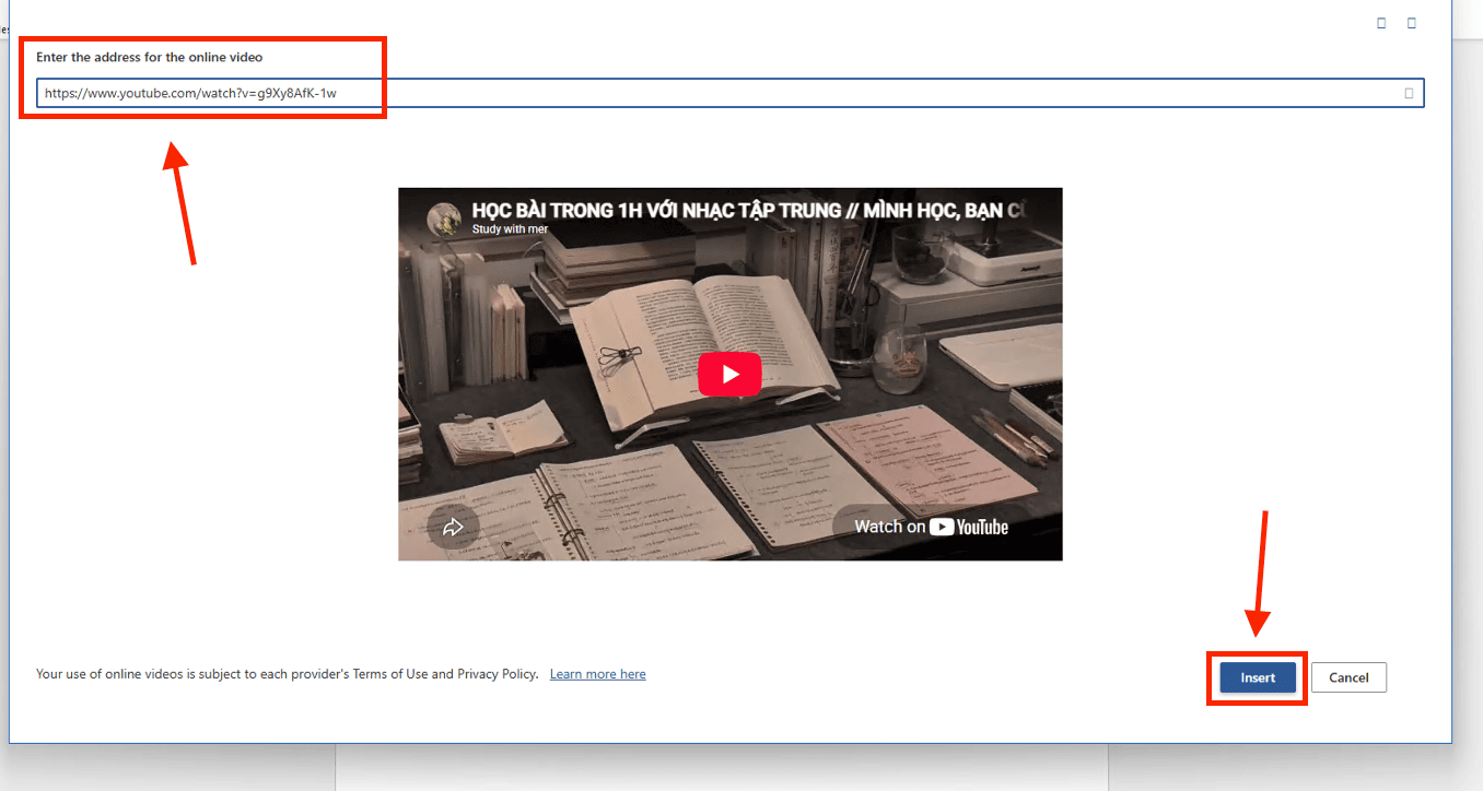 Chèn video trực tuyến từ Youtube, Vimeo