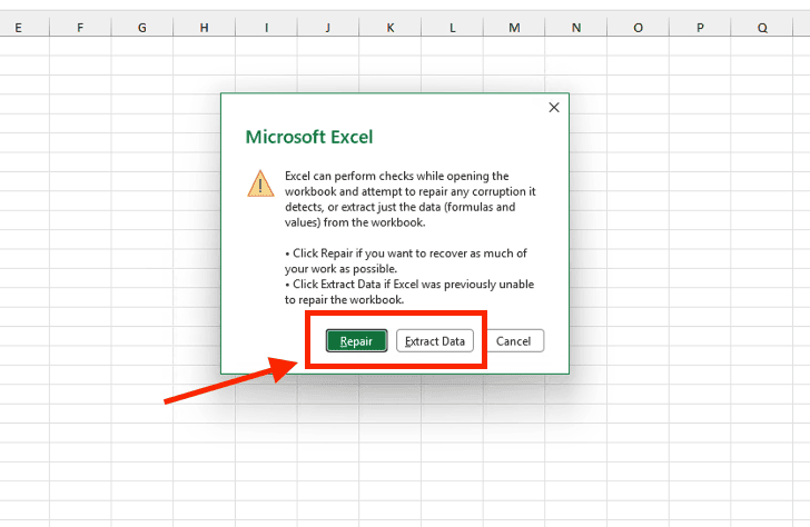 Cách sửa lỗi Repaired trong Excel bằng tính năng Open and Repair