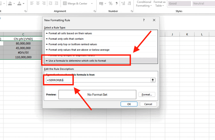 Ví dụ 2: Tự động đánh dấu ô lỗi bằng Conditional Formatting
