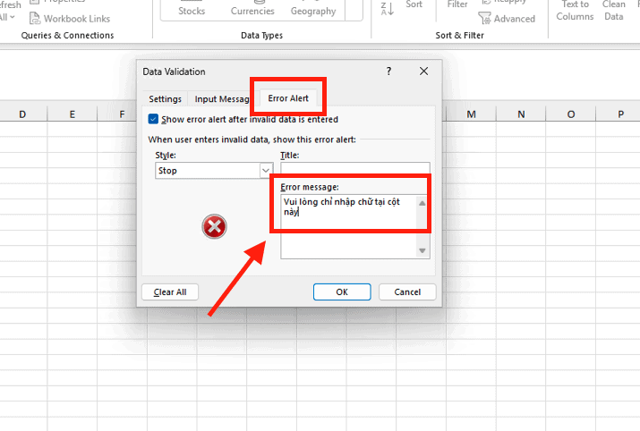 Mẹo ràng buộc dữ liệu với hàm ISTEXT (Data Validation) trong Excel