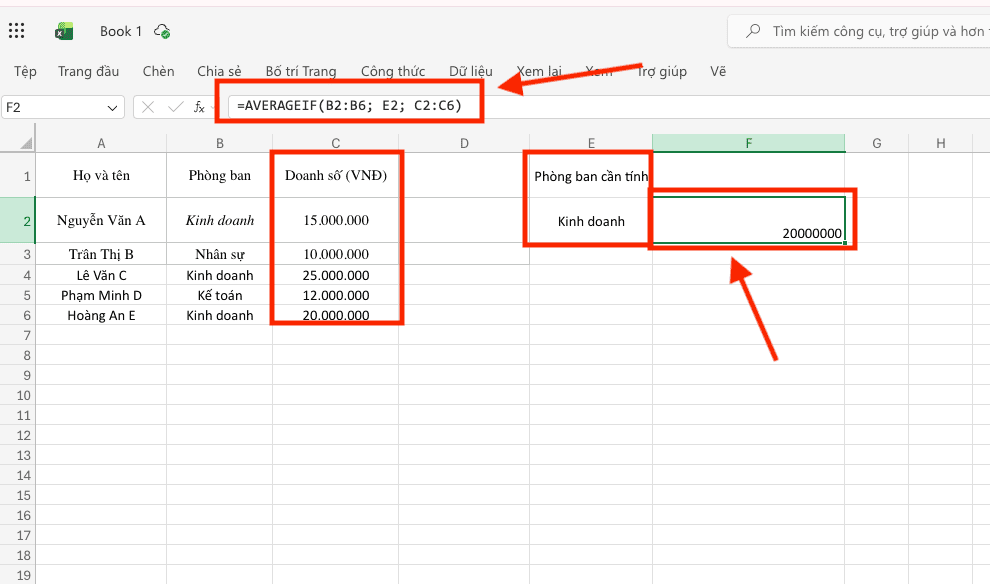 Hàm chia trung bình trong Excel có 1 điều kiện (AVERAGEIF)
