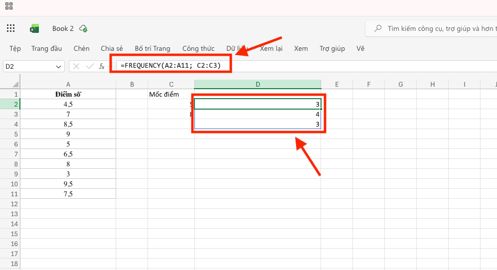 Cách dùng hàm FREQUENCY trong Excel chi tiết