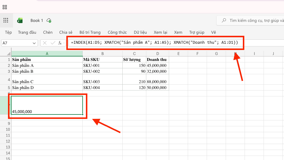 Cách kết hợp hàm INDEX và hàm XMATCH chuyên nghiệp
