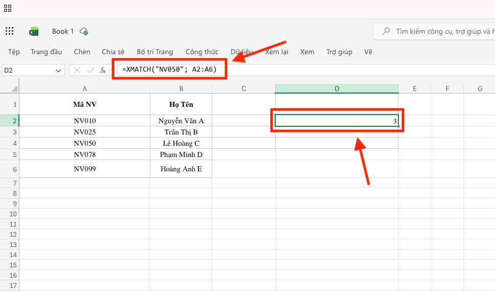 Cách sử dụng hàm XMATCH trong Excel cơ bản cho người mới