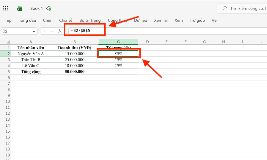 Cách thực hiện phép chia trong Excel với một hằng số cố định