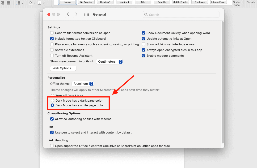 Cách bật chế độ tối trên Word trên Macbook (macOS).