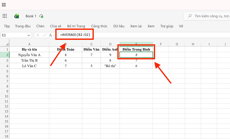 Hàm chia trung bình trong Excel